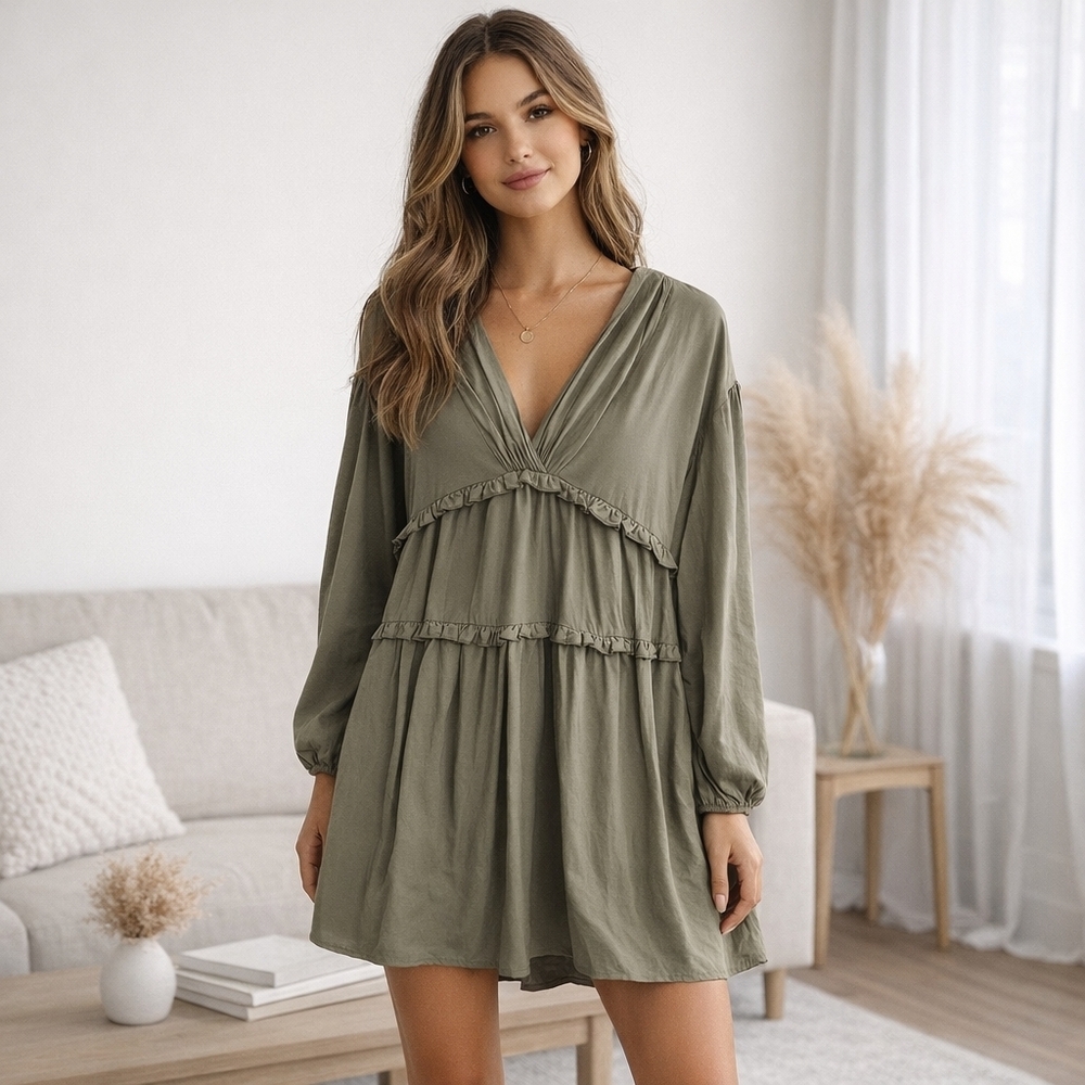 Green ruffle cottagecore hippie boho peasant dress Renaissance fair small